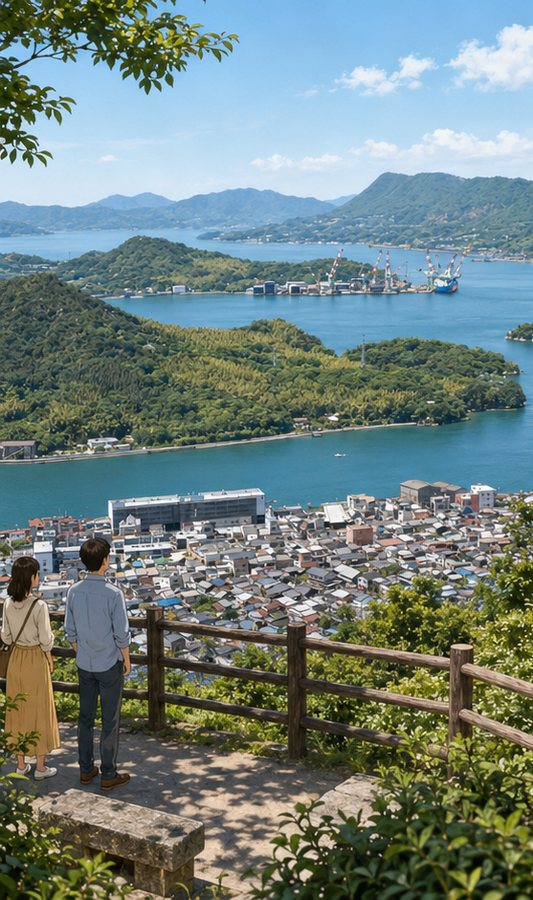 高台から瀬戸内の多島美を望む因島の眺望